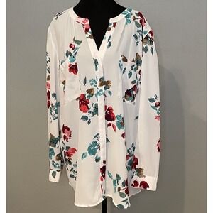 Apt. 9 Women's XXL White Floral Long Sleeve Tunic‎ Blouse